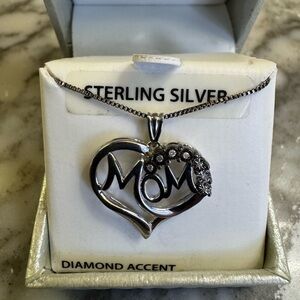 Sterling Silver 'Mom' Heart Necklace